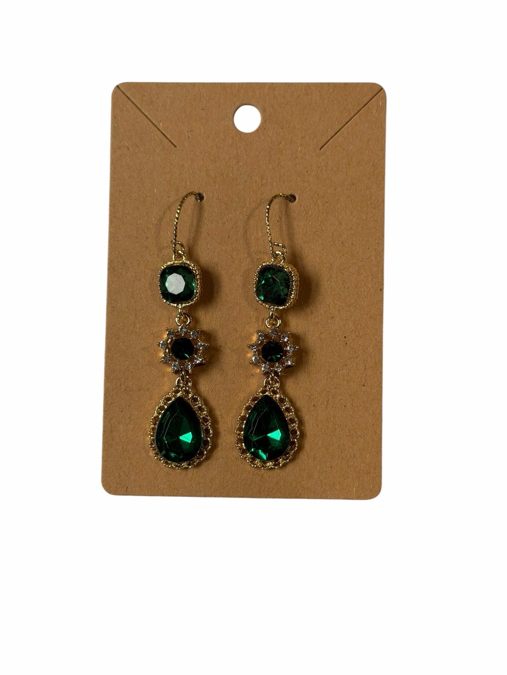 Gold-Tone Emerald Green Drop Earrings - Women Jewelry